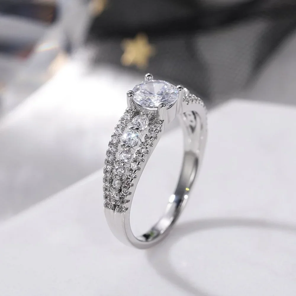 😍Diamond Shiny CZ Romantic Pure Silver Dainty Wedding Ring for Women, K868